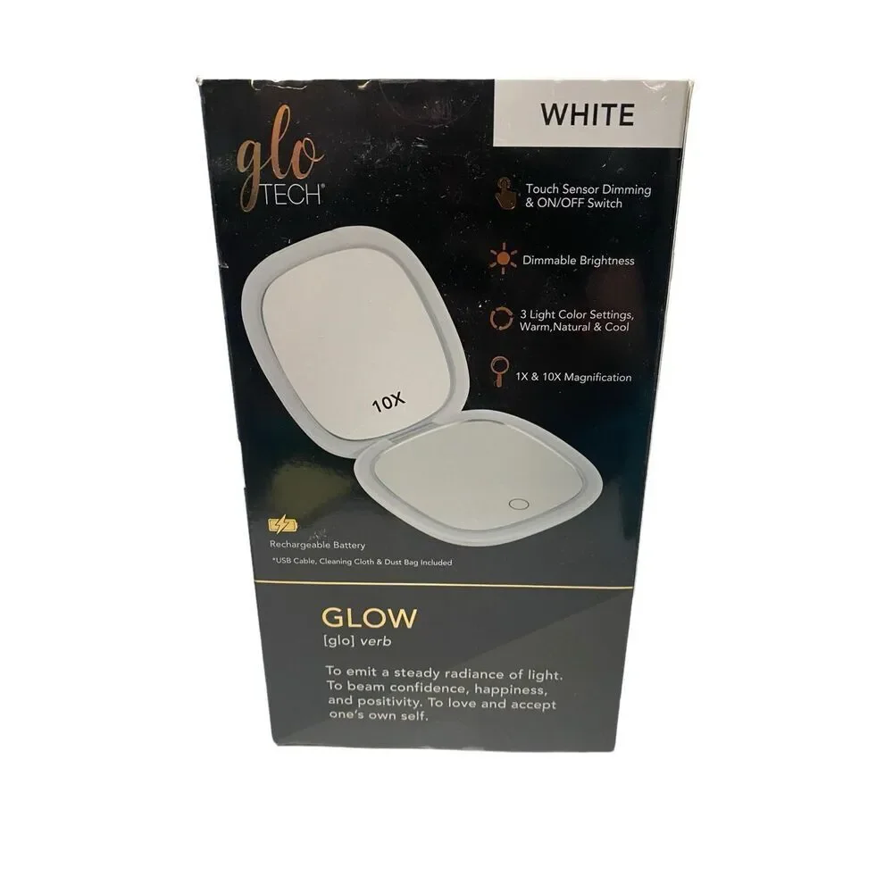 Glo Tech LED Compact Mirror in White New Open Box